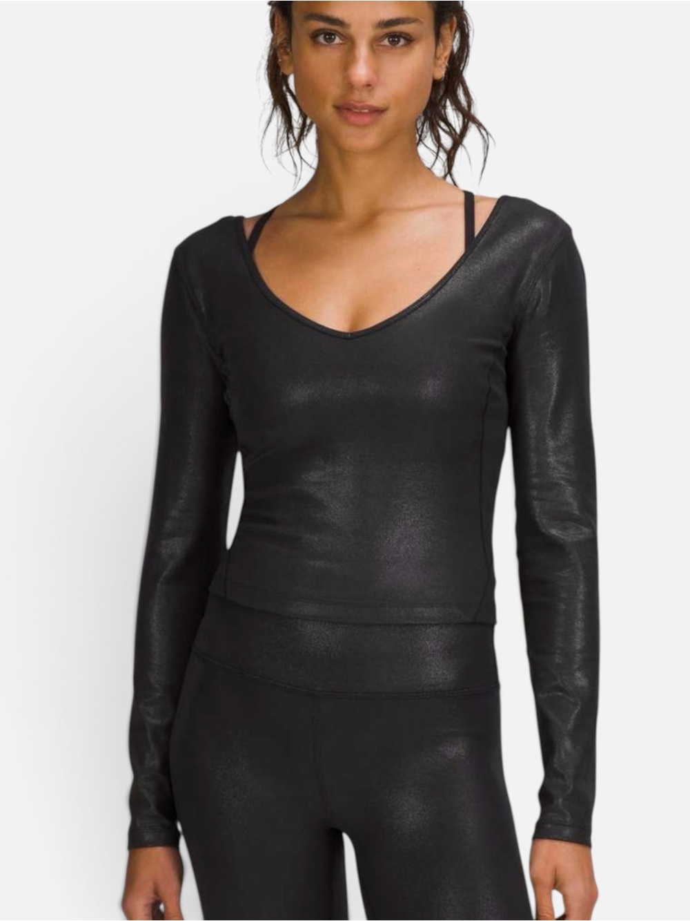 Lululemon Align Long Sleeve Top Shine Cropped Black Size 12 Sold Out!
